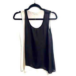 PHANUEL Sleeveless Blouse Double Panel Tank Top Asymmetrical Black Cream S